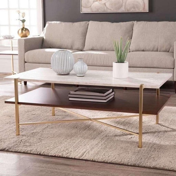 Alhome Warm Center Table - 120x70x50 cm - Brown and Beige - AL-138 - Zrafh.com - Your Destination for Baby & Mother Needs in Saudi Arabia