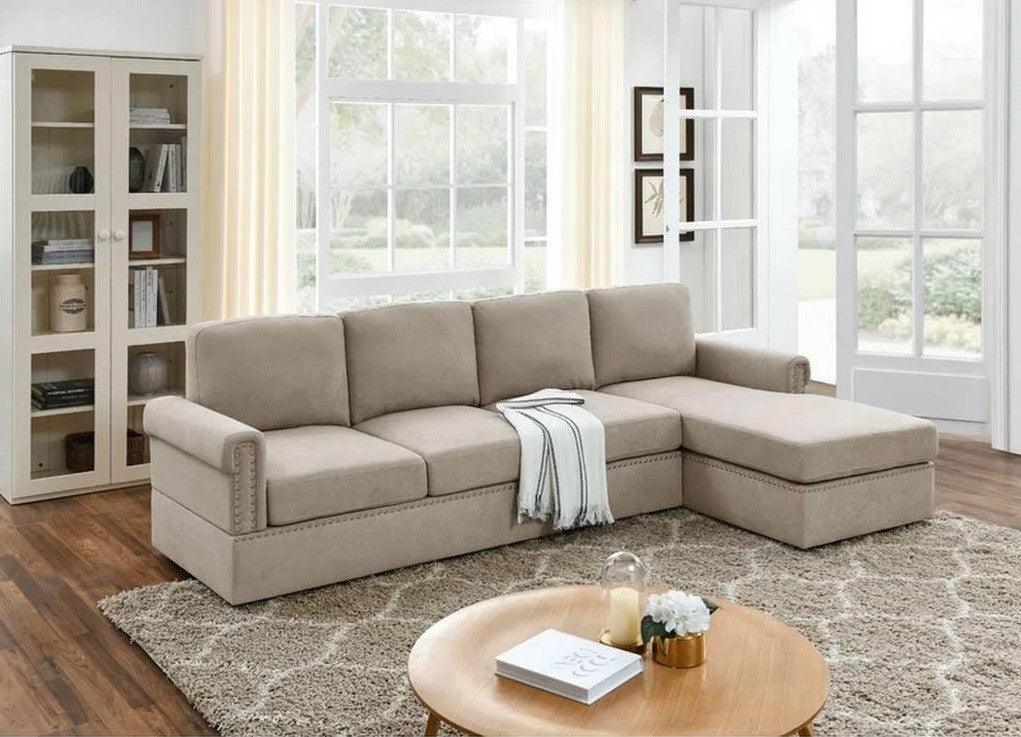 Alhome Corner sofa, size 250x85x180x90 cm - beige - AL-253 - Zrafh.com - Your Destination for Baby & Mother Needs in Saudi Arabia