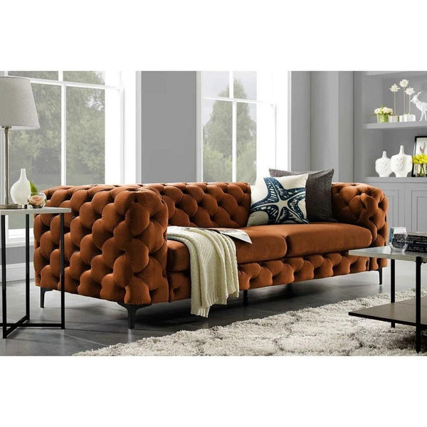 Alhome3-seater sofa made of Swedish wood and velvet - brown - AL-324 - Zrafh.com - Your Destination for Baby & Mother Needs in Saudi Arabia