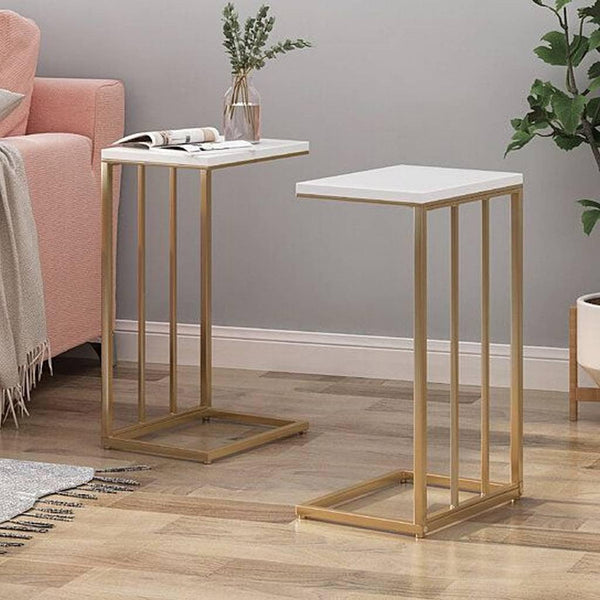 Alhome Side Tables Set - 2 Pieces - Gold and White - AL-261 - Zrafh.com - Your Destination for Baby & Mother Needs in Saudi Arabia