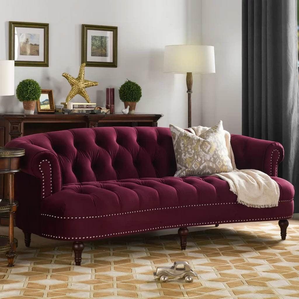 AlhomeThree-seater sofa made of Swedish wood and velvet - burgundy color - AL-345 - Zrafh.com - Your Destination for Baby & Mother Needs in Saudi Arabia