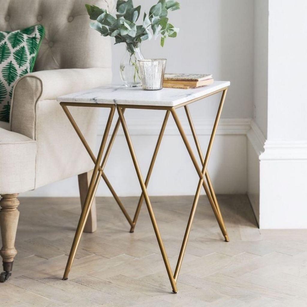 Alhome side table, size 40 x 40 x 60 cm - white and gold - AL-339 - Zrafh.com - Your Destination for Baby & Mother Needs in Saudi Arabia