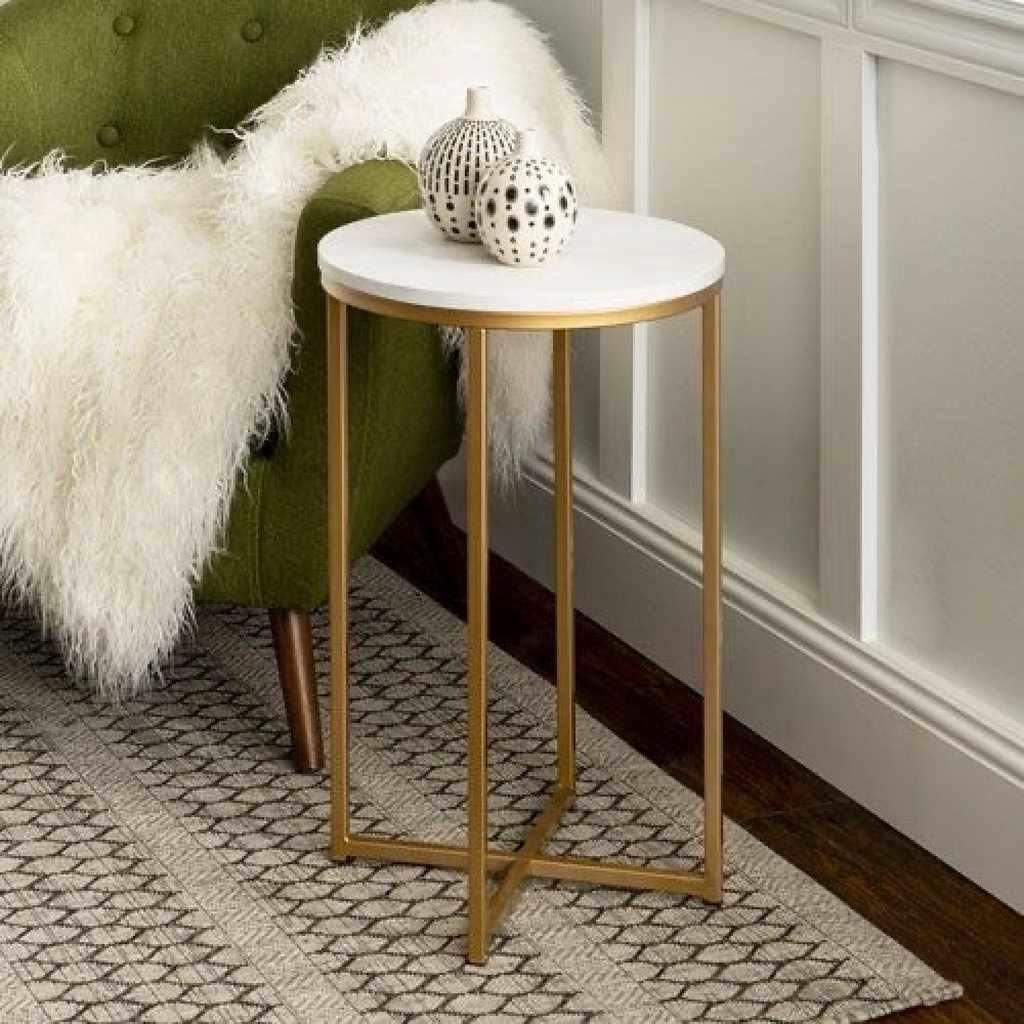 Alhome Center Table 35 x 60 cm - White and Gold - AL-336 - Zrafh.com - Your Destination for Baby & Mother Needs in Saudi Arabia