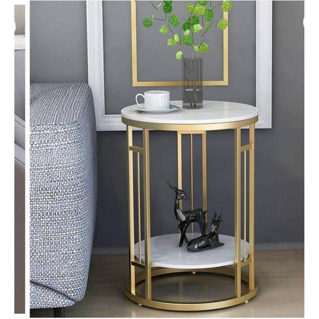 Alhome Side Table 45 x 55 cm - Gold and White - AL-477 - Zrafh.com - Your Destination for Baby & Mother Needs in Saudi Arabia