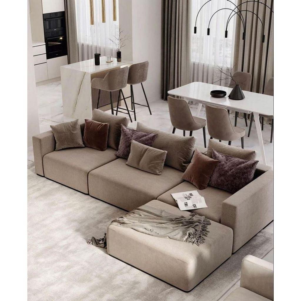 Alhome L-Shape Sofa 270x160x85x85 cm - Beige - Zrafh.com - Your Destination for Baby & Mother Needs in Saudi Arabia