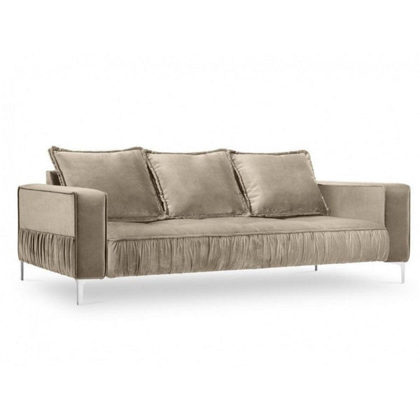 Alhome Velvet and Sweedish Wood 3 Seaters Sofa - Beige - AL-697 - Zrafh.com - Your Destination for Baby & Mother Needs in Saudi Arabia