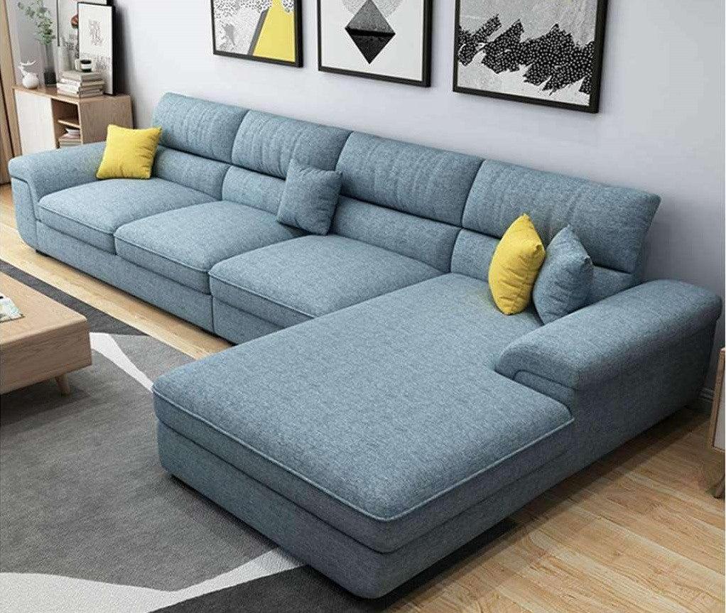 Alhome L-Shape Sofa - Linen - Blue - 85x200x300x85 cm - AL-860 - Zrafh.com - Your Destination for Baby & Mother Needs in Saudi Arabia