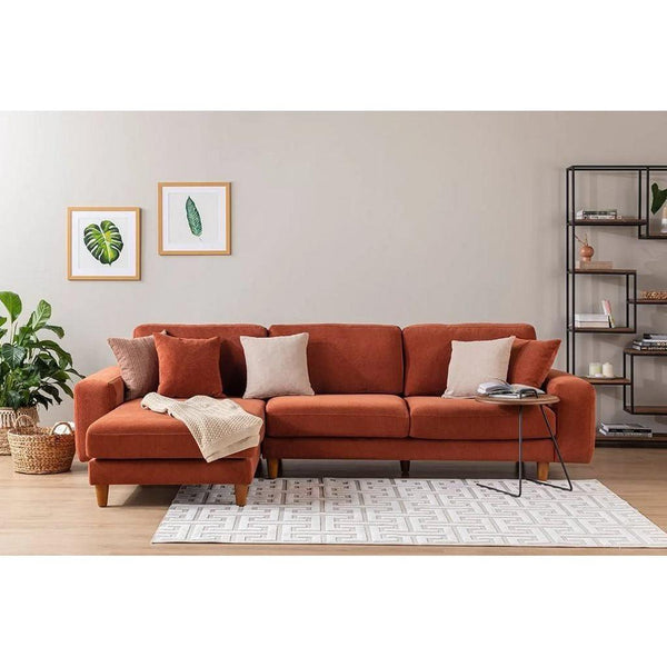 Alhome Swedish wood and linen L-shape Sofa - Orange - Zrafh.com - Your Destination for Baby & Mother Needs in Saudi Arabia