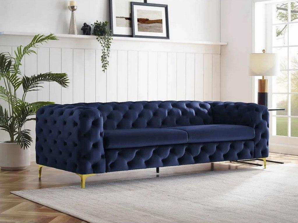 Alhome Swedish and Velvet 3 Seaters Sofa - Blue - Zrafh.com - Your Destination for Baby & Mother Needs in Saudi Arabia