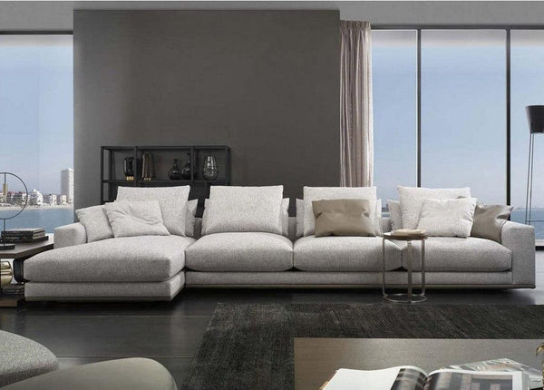 Alhome L-Shape Sofa - Linen - Grey - 85x160x300x80 cm - Zrafh.com - Your Destination for Baby & Mother Needs in Saudi Arabia