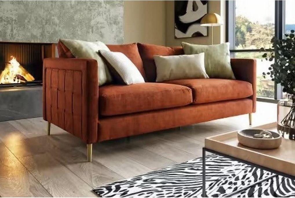 Alhome Swedish and Velvet 3 Seaters Sofa - Orange - Zrafh.com - Your Destination for Baby & Mother Needs in Saudi Arabia