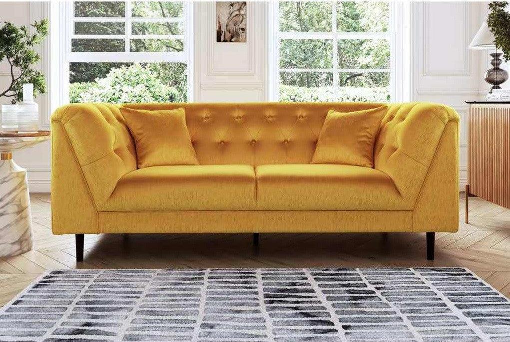 Alhome Swedish and Velvet 3 Seaters Sofa - Yellow - Zrafh.com - Your Destination for Baby & Mother Needs in Saudi Arabia