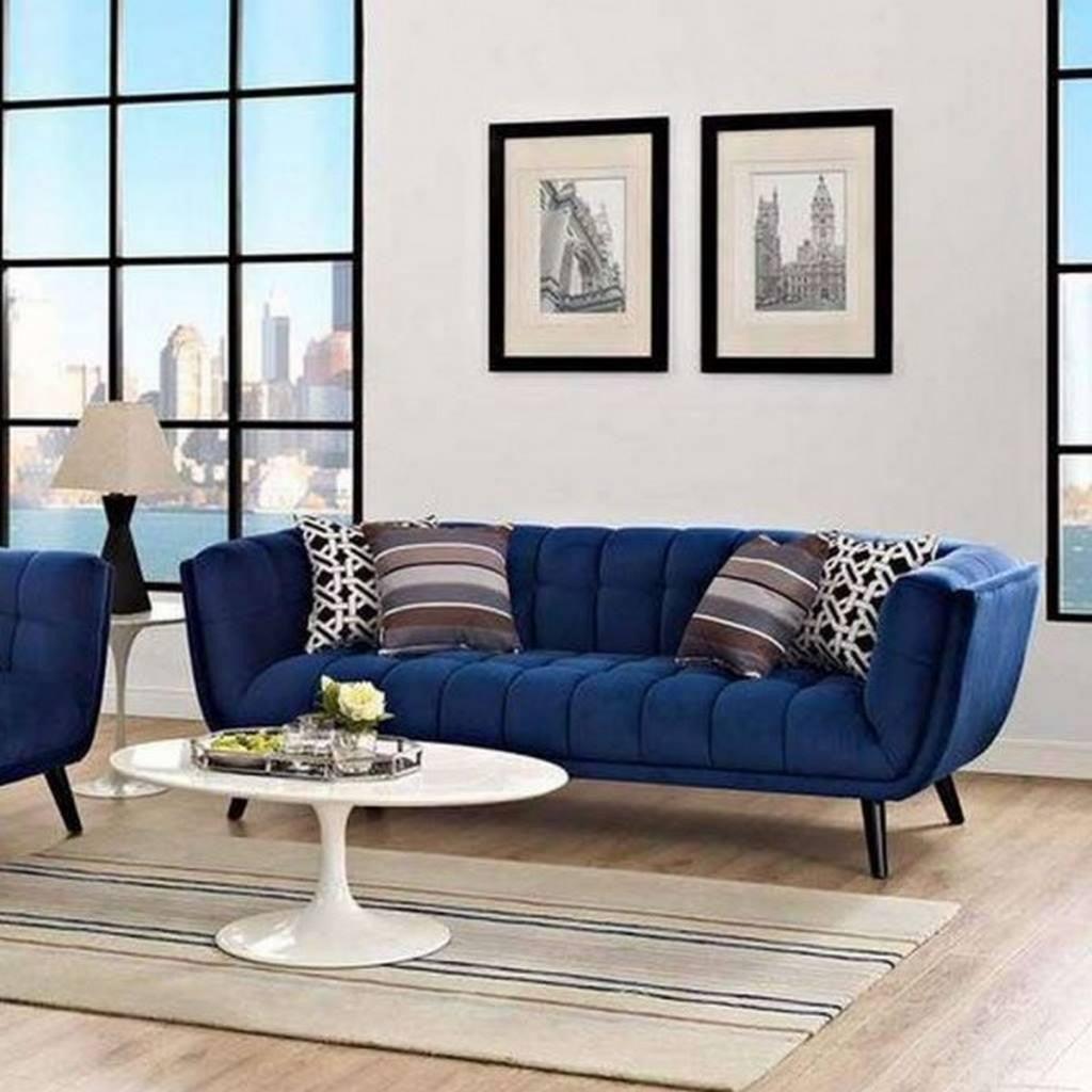 Alhome Velvet and Swedish Wood 3 Seaters Sofa - Blue - Zrafh.com - Your Destination for Baby & Mother Needs in Saudi Arabia