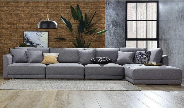 Alhome L-Shape Sofa 200x80x400x80 cm - Grey - Zrafh.com - Your Destination for Baby & Mother Needs in Saudi Arabia