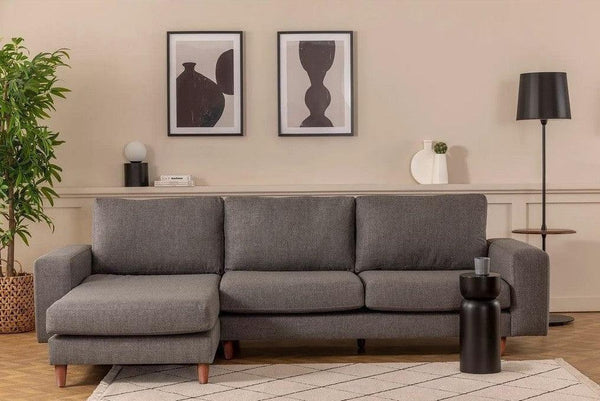 Alhome Swedish wood and linen L-shape Sofa - Grey - Zrafh.com - Your Destination for Baby & Mother Needs in Saudi Arabia