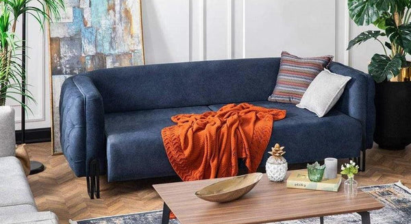 Alhome Velvet 3 Seaters Sofa - Blue - AL-2183 - Zrafh.com - Your Destination for Baby & Mother Needs in Saudi Arabia