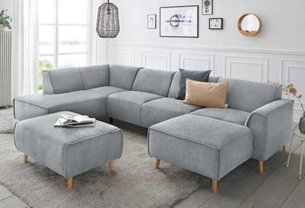 Alhome L-Shape Sofa 300x80x200x75 cm - Grey - Zrafh.com - Your Destination for Baby & Mother Needs in Saudi Arabia