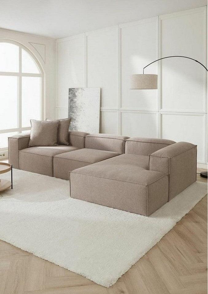 Alhome Swedish wood and Linen L-Shape Sofa Beige - Zrafh.com - Your Destination for Baby & Mother Needs in Saudi Arabia