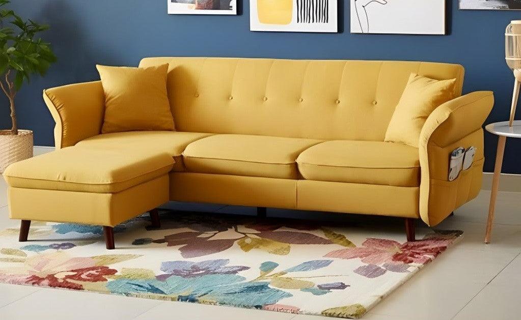 Alhome L-Shape Sofa 210x80x120x80 cm - Yellow - Zrafh.com - Your Destination for Baby & Mother Needs in Saudi Arabia