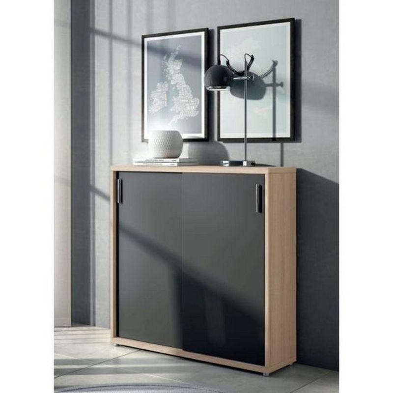 Shoe Cabinet with Zippered Doors, Beige and Black By Alhome - ALHOME