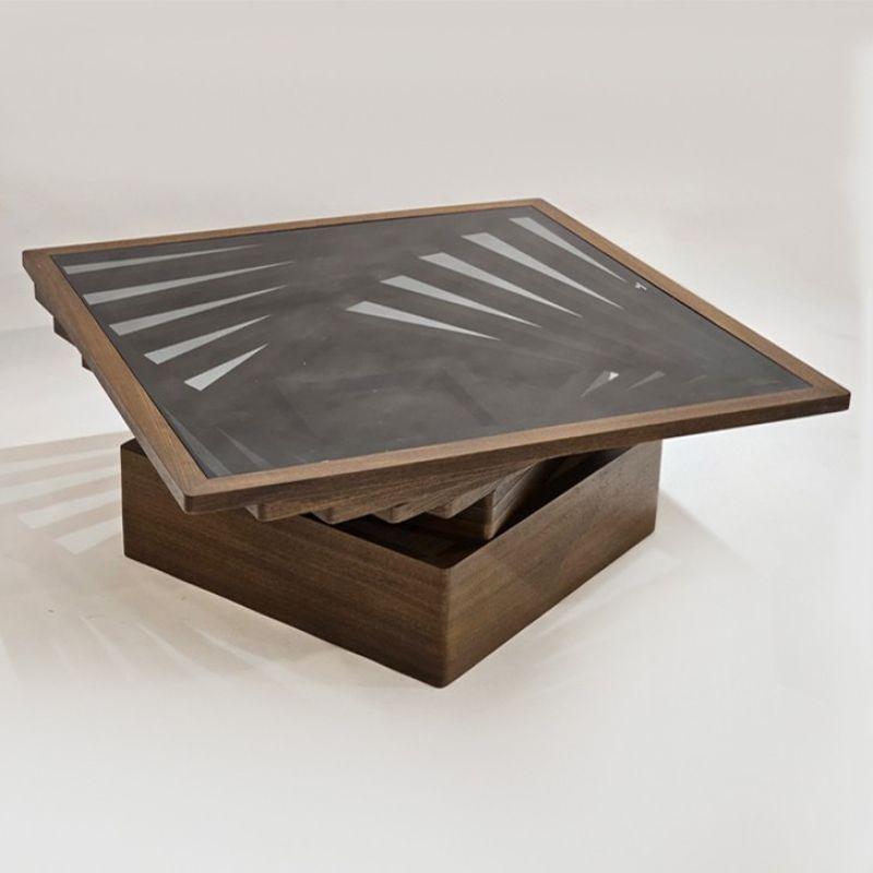 Square Wooden Coffee Table With Glass Surface - Dark Wood By Alhome - ALHOME