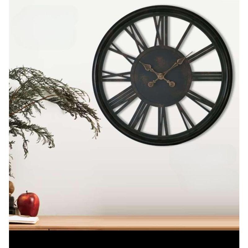 Battery Operated Plastic Latin Round Wall Clock - Brown - Diameter 50 Cm - By Family Ship - ALHOME