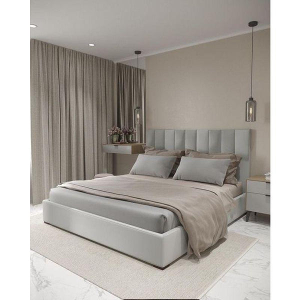 King Bed in Grey Velvet with Swedish Wood Frame By Alhome - 110112385 - ALHOME