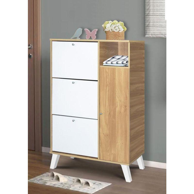 Shoe Organizing Cabinet With 3 Layers - Light Brown And White - 80x38x140 cm - By Baity - ALHOME