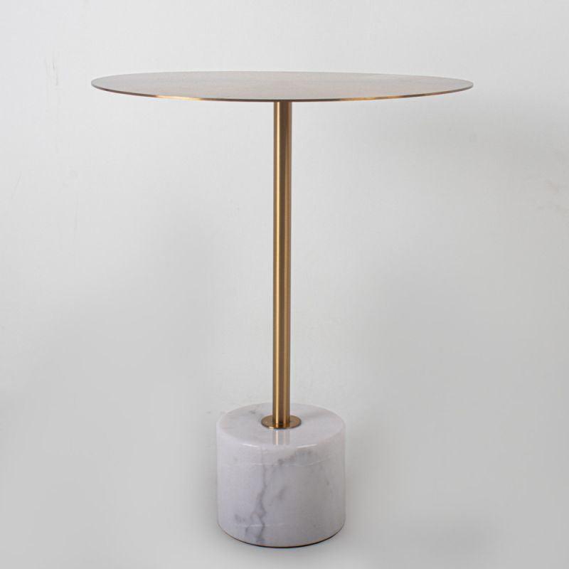 Modern Single Side Table With A White Marble Base And A Golden Stainless Steel Circular Top By Alhome - ALHOME