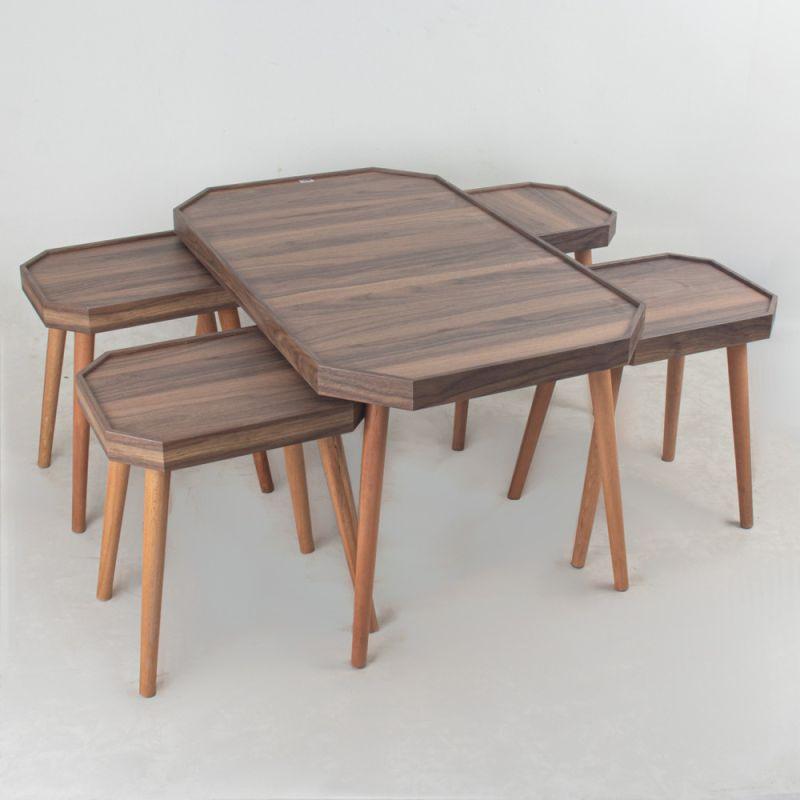 Table Set Of 5 With Wooden Bases And Wooden Top In Brown By Alhome - ALHOME