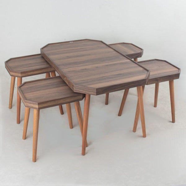 Table Set Of 5 With Wooden Bases And Wooden Top In Brown By Alhome - ALHOME