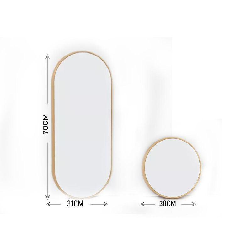 A set of longitudinal and round wall mirrors with a frame - two pieces - gold - By Family Ship - ALHOME