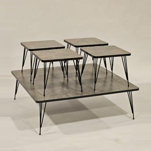 Set of 4+1 Square Tables With Wood Top And Metal Bases In A Gray-Black Color By Alhome - ALHOME