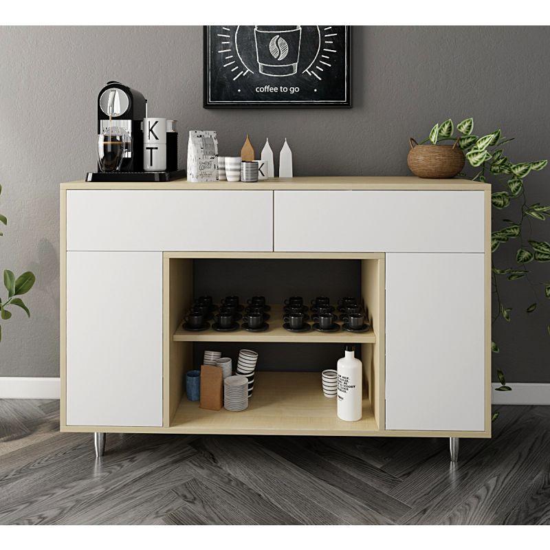 Beige Coffee Corner with White Shelves and Drawers By Alhome - ALHOME