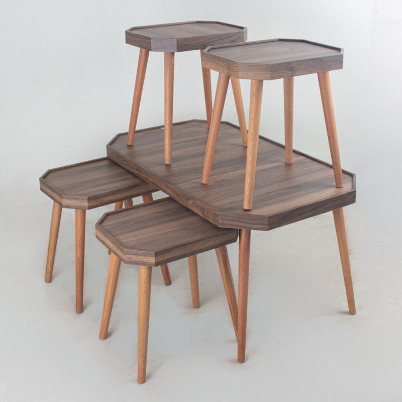 Table Set Of 5 With Wooden Bases And Wooden Top In Brown By Alhome - ALHOME