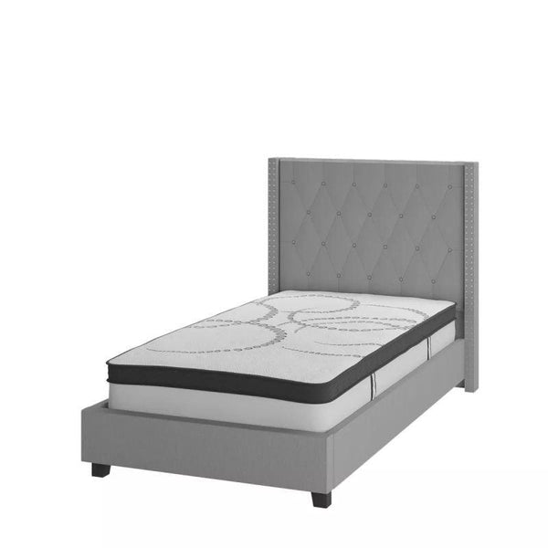 Grey Essence: Single Bed in Swedish Wood with Linen Fabric, Color Pewter, Dimensions 120x200x140 by Alhome - ALHOME