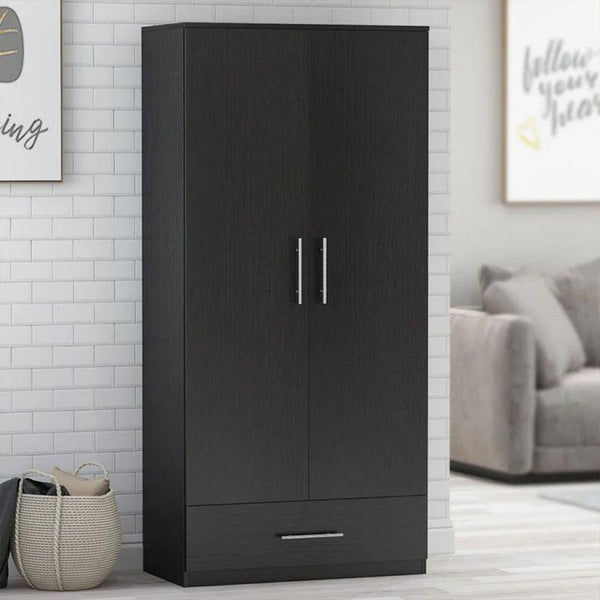 Black Wardrobe with Two Doors and a Drawer: By Alhome - ALHOME