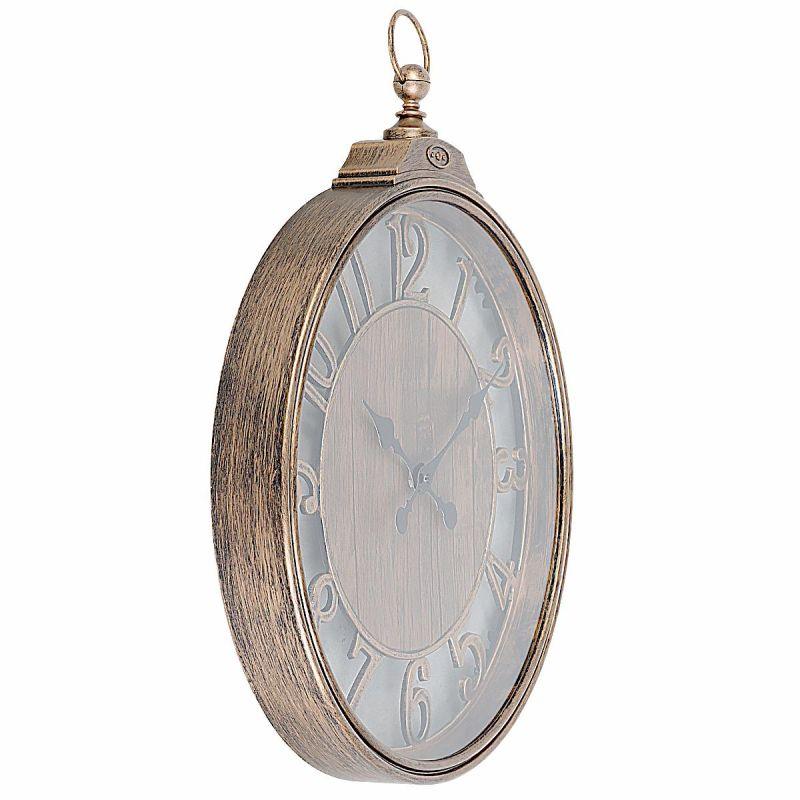 Battery Operated Plastic Round Wall Clock - Bronze And Wooden - 40X50X5.5 Cm - - By Family Ship - ALHOME