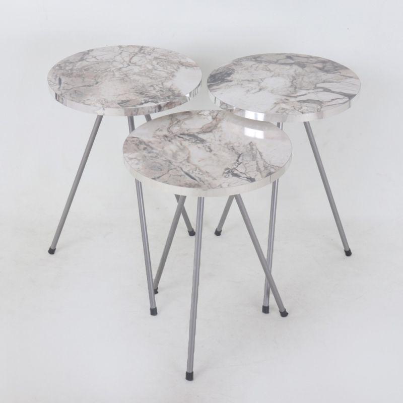 Set of Round White Wooden Tables With Iron Bases By Alhome - ALHOME