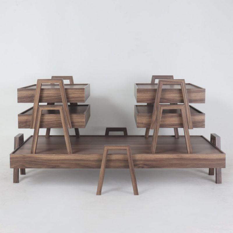 4+1 Wooden Floor Tables Set In Brown Color by Alhome - ALHOME