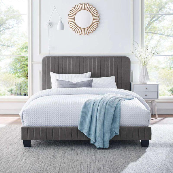 Elegant Queen Bed Velvet Gray Serenity By Alhome - ALHOME