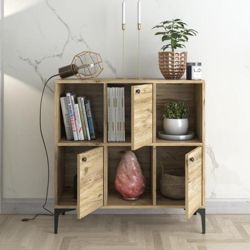 Wooden And Black Wooden Storage Cabinet By Alhome - ALHOME