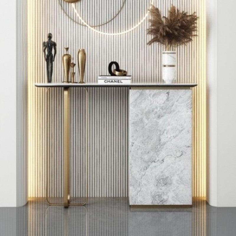 Elegance in Simplicity: Wood and Alternative Marble Console Table By Alhome - ALHOME