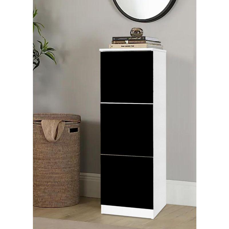 Shoe Cabinet With 3 Sections In A Graduated Design Made Of Premium Wood - Black And White - 40x30x120 cm - By Baity - ALHOME