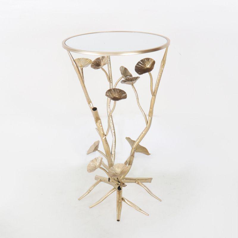 A Golden Metal Service Table With A Glass Top By Alhome - ALHOME