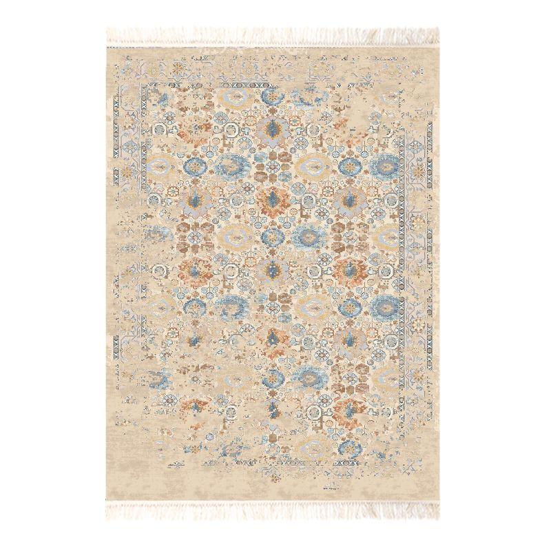 Velvet Turkish Rectangular Decorative Carpet - Beige and Blue - By In House - ALHOME