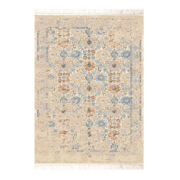 Velvet Turkish Rectangular Decorative Carpet - Beige and Blue - By In House - ALHOME