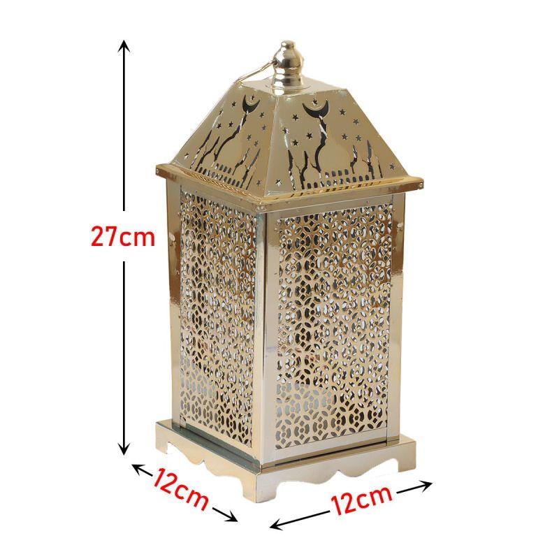 Steel Square Ramadan Lantern With Led Lighting - Gold - 27X12X12 Cm - By Family Ship - 600007817 - ALHOME