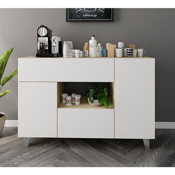 Coffee Corner with Two Doors and Two Drawers (Beige and White) By Alhome - ALHOME