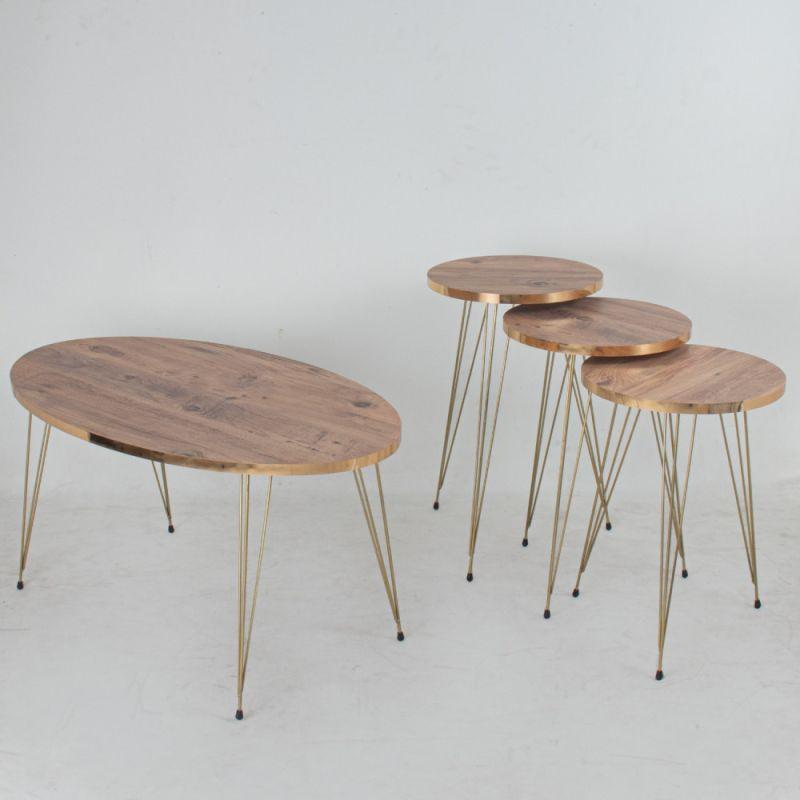 Set of Tables With A Brown Wooden Top And Iron Bases By Alhome - ALHOME